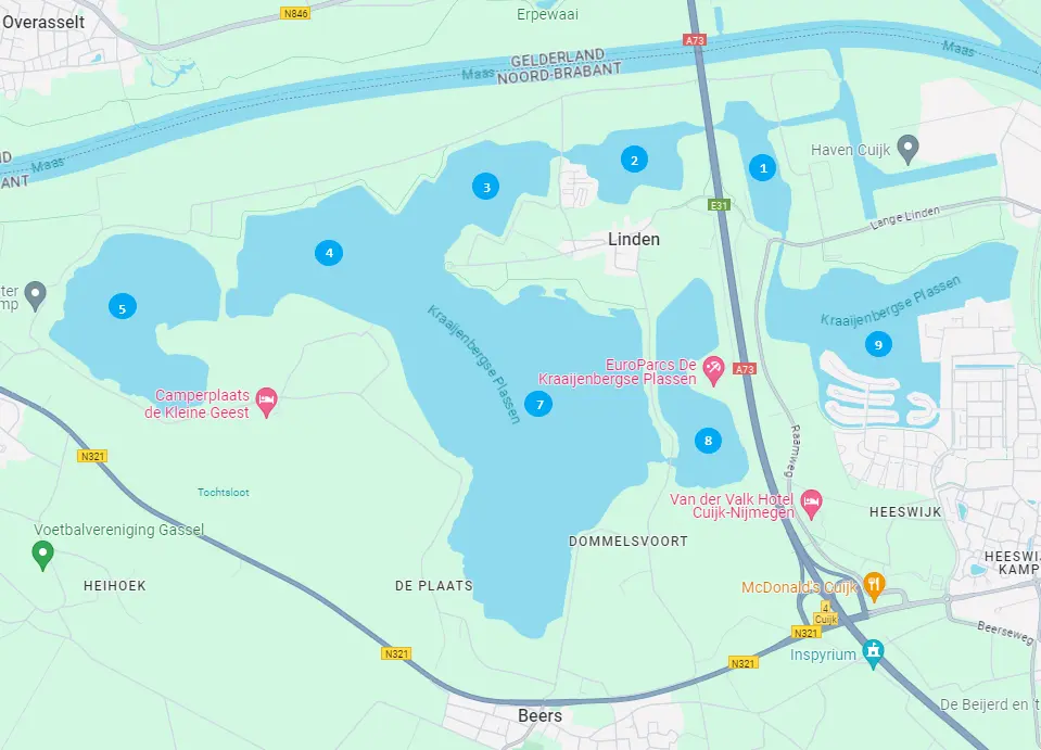 Kraaijenbergse plassen overzicht